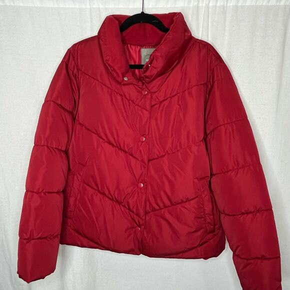 Maurices Red Snap Front Puffer Jacket Quilted Lined‎ Size Large Warm Cozy - Picture 3 of 11